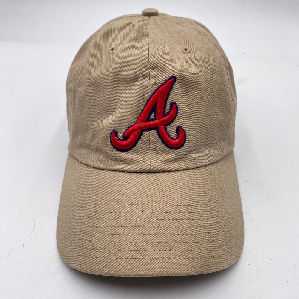 ATLANTA BRAVES 47 Brand Clean Up Hat Cap OSFA Khaki Tan Red Logo Adjustable MLB - Picture 2 of 12